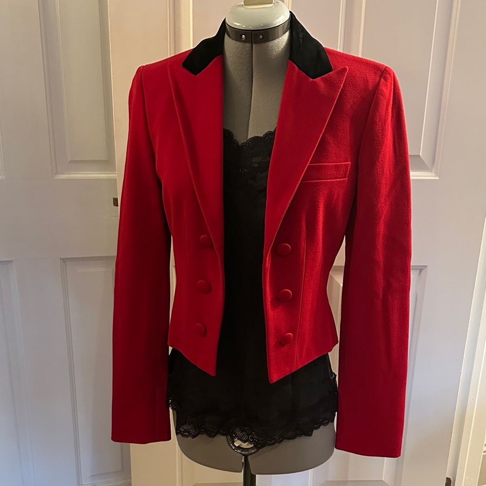 Ralph Lauren Red and Black Velvet Jacket Blazer Wool Blend Size 4